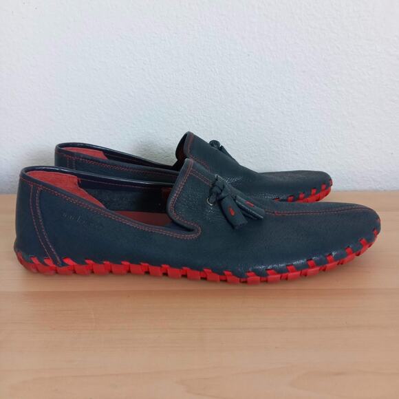ANDREW Leather Loafers Suction Slip Resistant Sole SZ 43 Blue Red Slip On Shoes - Picture 2 of 12